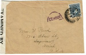 Nigeria 1942 Jos cancel on cover to the U.S., censored