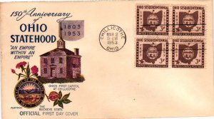 #1018 Ohio Sesquicentennial block  - Fleetwood Cachet EV22