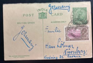 1931 Okha Poa India Stationery postcard Cover To Nuremberg Germany