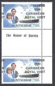 Montserrat Sc# 578 (MAJOR OVERPRINT SHIFT) MNH Gutter Pairs 1985 Royal Visit