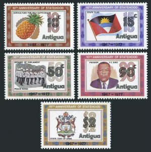 Antigua 490-494,494a sheet,MNH. Statehood-10,1977.Fruits,Police band,Y.C.Bird,