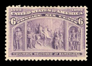 United States, 1893 Columbian Issue #235 Cat$55, 1893 6c purple, hinged, shor...