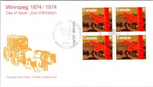 Canada 1974 FDC - Canada Post Office - Winnipeg - Block Of 4 - F78898