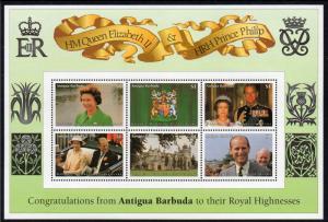 ANTIGUA 2069 MNH S/S SCV $6.75 BIN $4.00 QUEEN E II/PRINCE PHILIP