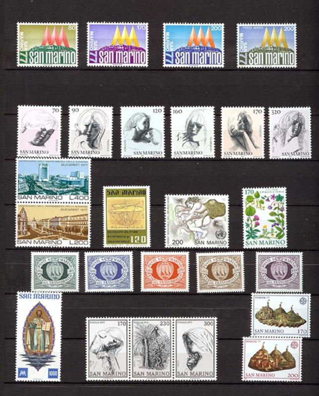 1977 - SAN MARINO - Complete year set - Scott #897 and others - MNH**