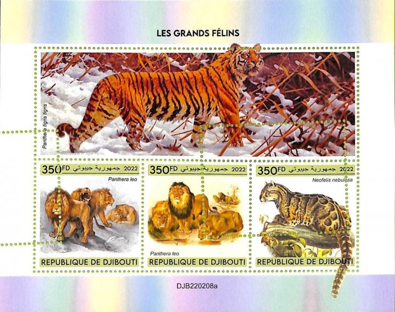A7450 - DJIBOUTI - MISPERF ERROR Stamp Sheet - 2022 - Animals, Big Cats-