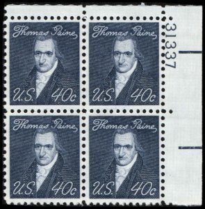 US #1292a PAINE MNH UR PLATE BLOCK #31337