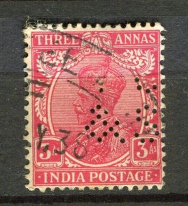 INDIA; 1930s early GV issue fine used 3a. value + PERFIN