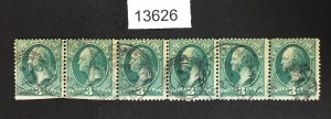 MOMEN: US STAMPS # 207 STRIP OF 6 USED LOT #13626