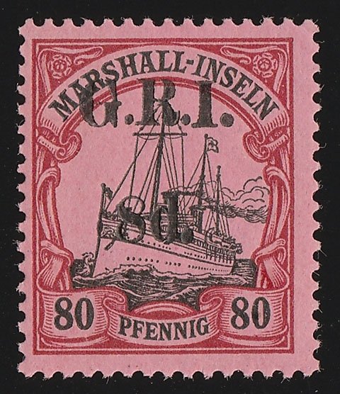 NEW GUINEA - GRI 1914 'GRI 8d' 5mm Marshall Yacht 80pf. Only 490 printed. 