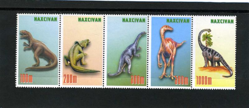 Nakhchivan Republic 1997 DINOSAURS Strip (5) Perforated Mint (NH)