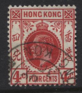 Hong Kong - Scott 133 - KGV - 1921 - Definitive - VFU - Single  4c Stamp