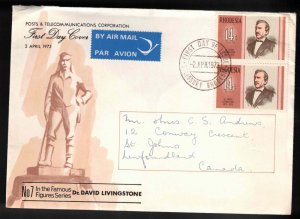 RHODESIA FDC Scott # 299 Pair - Famous Figures - Dr David Livingstone