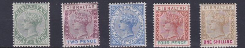 GIBRALTAR  1898  SG 39 - 45   VARIOUS VALUES TO  1/-    MH  CAT £150 