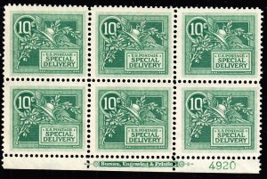 US E7 10c Special Delivery Bottom Plate #4920 Block of 6 Mint VF OG LH SCV $1075