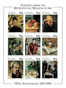 St. Vincent 1996 SC# 2262 Paintings at Met Art Museum - Sheet of 9 Stamps - MNH