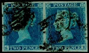 SG13, 2d pale blue, FINE USED. Cat £280. FULL MARGINS. PAIR.