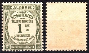 ALGERIA 1926 Postage Due (Taxe) Recouvrements 1c green, MNH