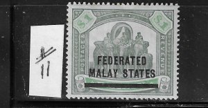 MALAYA SCOTT #11 1900 PERAK OVERPRINT $1 (GREEN/LIGHT GREEN) MINT HINGED