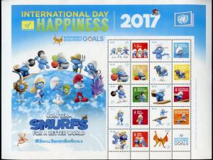 UNITED NATIONS 2017 INT'L DAY OF HAPPINESS NEW YORK SMURFS PERSONALIZED SHEET