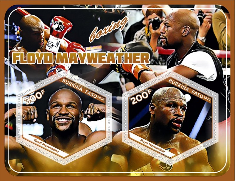 Stamps.Sports. Boxing Floyd Mayweather 2020 year 1+1 sheets perf Burkino Faso