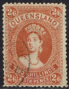 QUEENSLAND 1907 QV LARGE CHALON 2/6 WMK CROWN/A USED