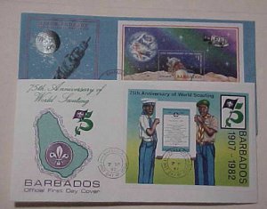 BARBADOS  FDC  2 DIFF. SHEETLETS BOY SCOUT 1982 & SPACE 1979 CACHET UNADDRESSED