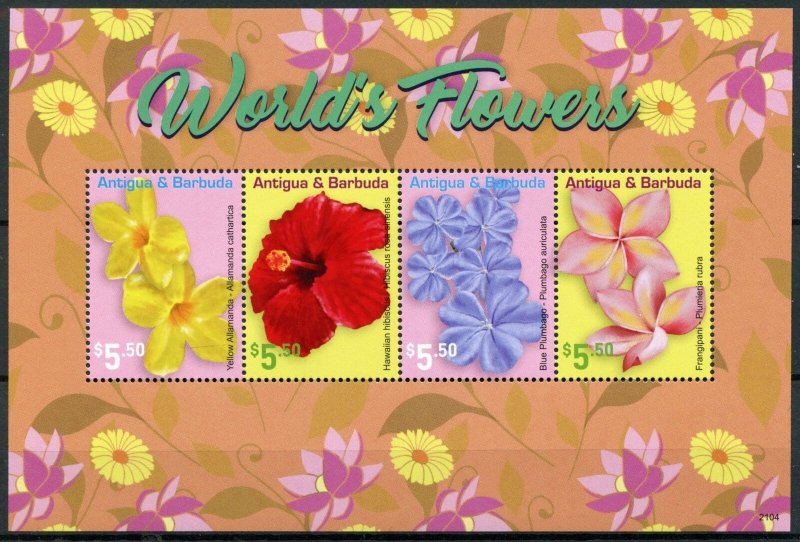 Antigua & Barbuda Stamps 2021 MNH World's Flowers Hibiscus Frangipani 4v M/S