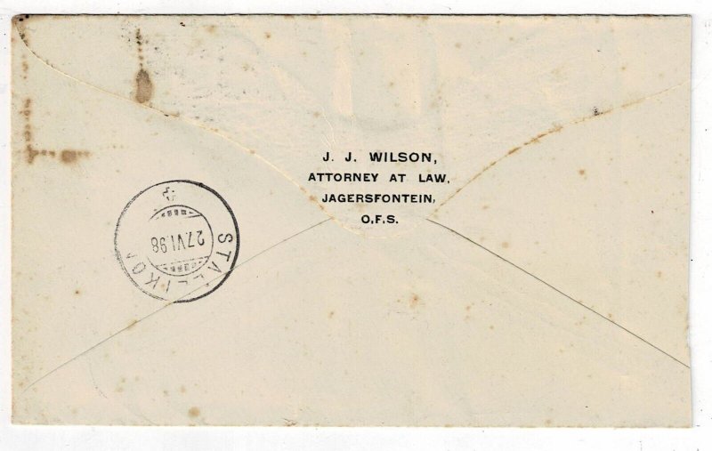 Orange Free State 1898 Jagersfontein cancel on cover to Switzerland