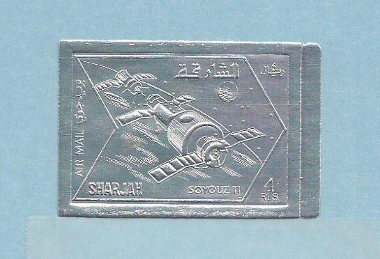 Sharjah, Mi cat. 1061 B. Silver Foil for Soyuz II, IMPERF issue.