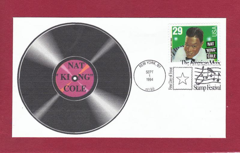 1994 29c NAT KING COLE, Legends, Popular Singers #2852, FDC,