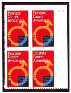 US  3315  Prostate Cancer 33c -Plate Block of 4 - MNH - 1999 - V11111  UR