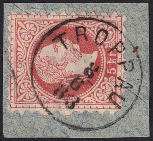 Austria - 1876 - Scott #36 - used on piece - TROPPAU pmk Czech Republic