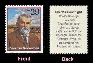 US 2869l Legends of the West Charles Goodnight 29c single MNH 1994