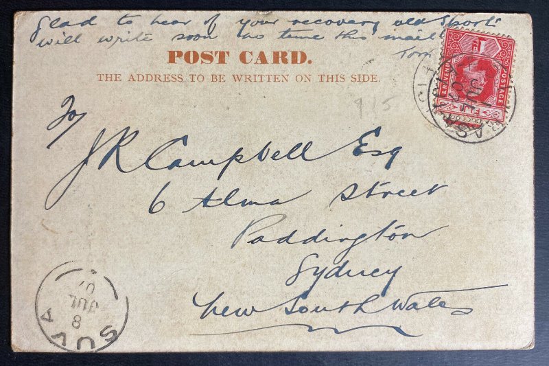 1907 Fiji Real Picture postcard Cover RPPC To Sydney Australia Lake Lanato
