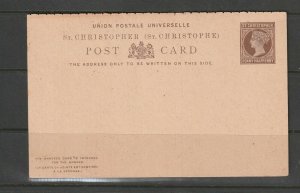 St Christopher, QV Postcard with Reply portion, 1 1/2d Brown, Imprint stamp, Unu