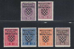 Croatia Sc J1-J5, J1b, MNH. 1941 Postage dues, cplt set incl 50p rose violet 