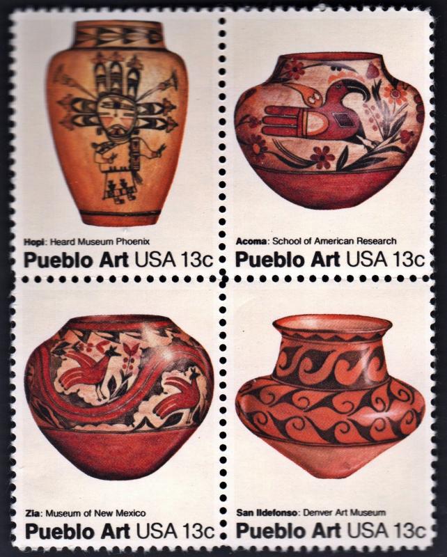 SC#1706-09 13¢ Pueblo Pottery Block of Four (1977) MNH