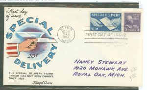 US E20 1954 20ct special delivery on an addressed first day cover with a fluegal cachet.