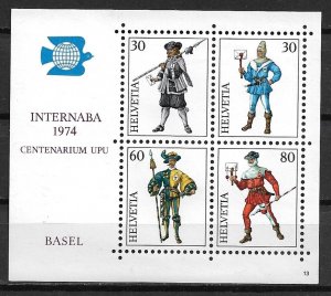 1974 Switzerland 585 Medieval Postal Couriers MNH S/S