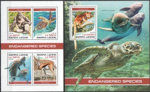 HM1476 2018 SIERRA LEONE ENDANGERED SPECIES ANIMALS TURTLES #9564-7+BL1441 MNH