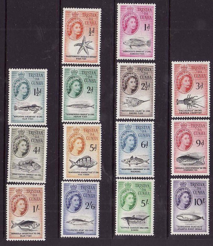 Tristan da Cunha-Sc#28-41- id12-Unused NH QEII set-Marine Life-Whales-Fish-1960