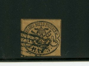 Italy-Roman States #4 (IT225) Papal Arms 3b black on brown, U, FVF, CV$55.00