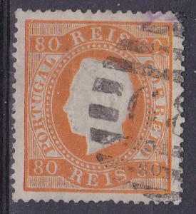PORTUGAL   44e Used 1870 80r org King Luiz Pf 14 EURO 1000