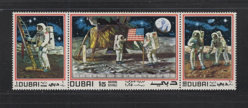 Dubai #118  (1969 Moon Landing strip of 3) VFMNH CV $3.75