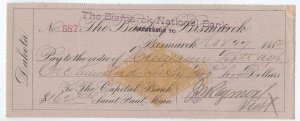 1882 RN-G1 revenue check Bismark National Bank Dakota territory [6569.3]