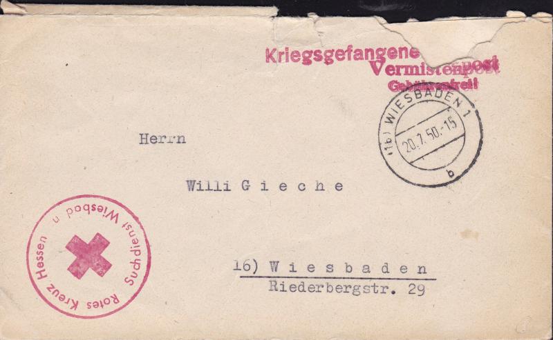 Germany Post War Postal History Lot. 3 Items Missing Persons Search Red Cross