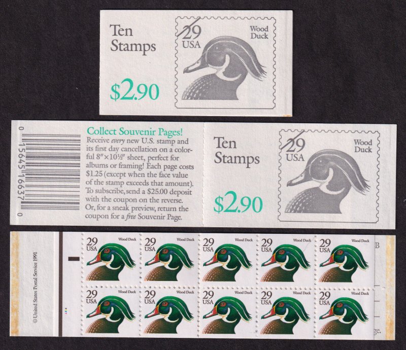 1991 BK173 Wood Duck (1 pane Sc 2484a ) mint complete booklet plate 4444