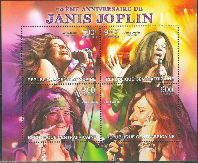 CENTRAL AFRICA  2013 70th BIRTH  ANNIVERSARY JANIS JOPLIN  SHEET MINT NH