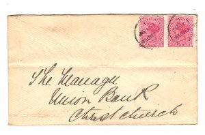 New Zealand Sc#61 x 2 Used on Cover to Union Bank of Australia 1897